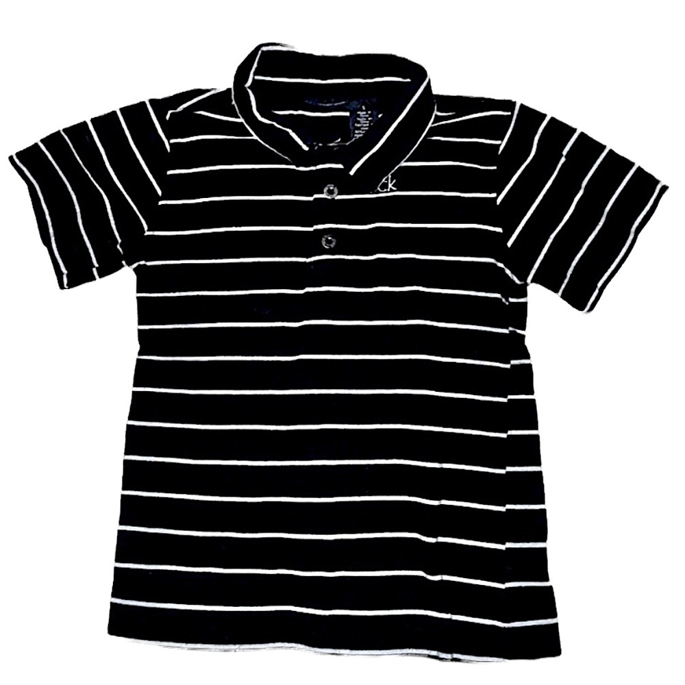 Boys Calvin Klein TEAL BLUE logo Shirt size 5 Black/White Polo stripe Top - Picture 9 of 9